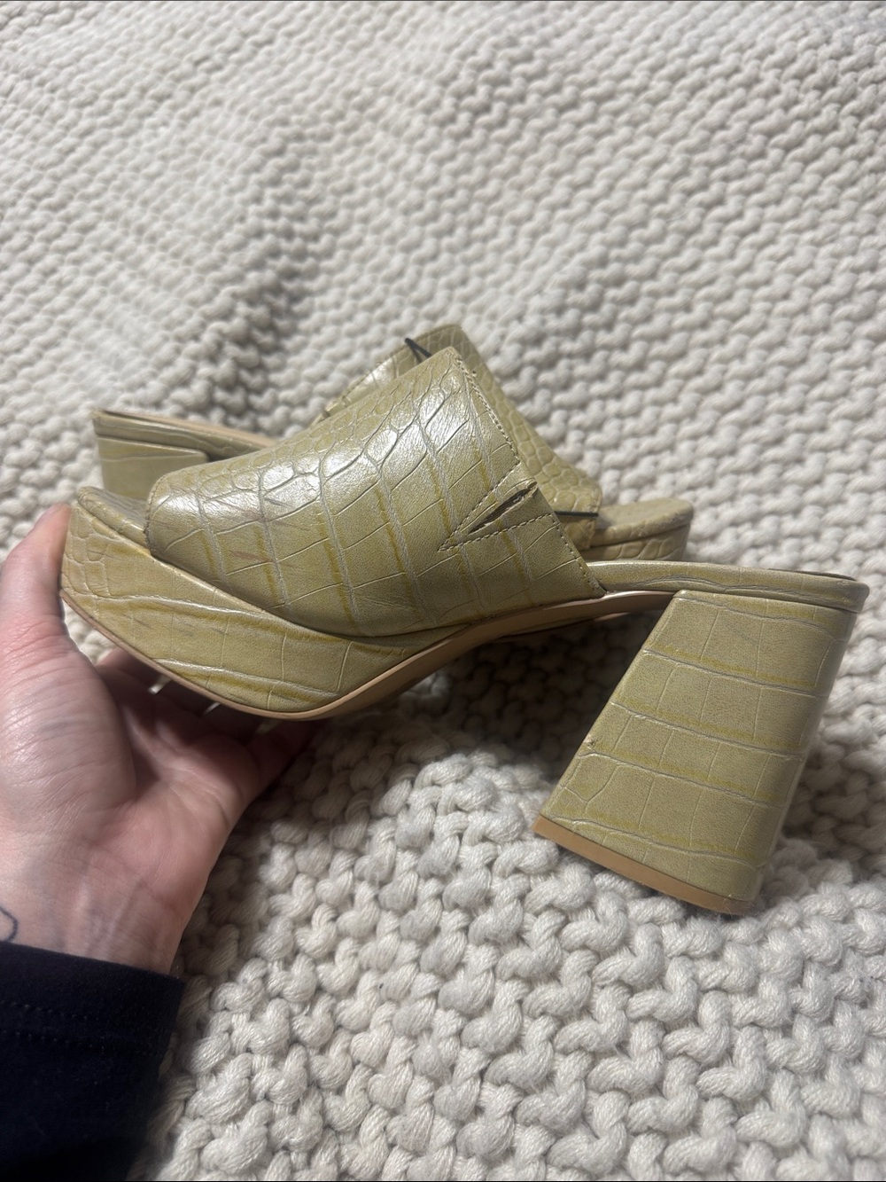 Urban Outfitters Croc-Embossed Block Heel Mules